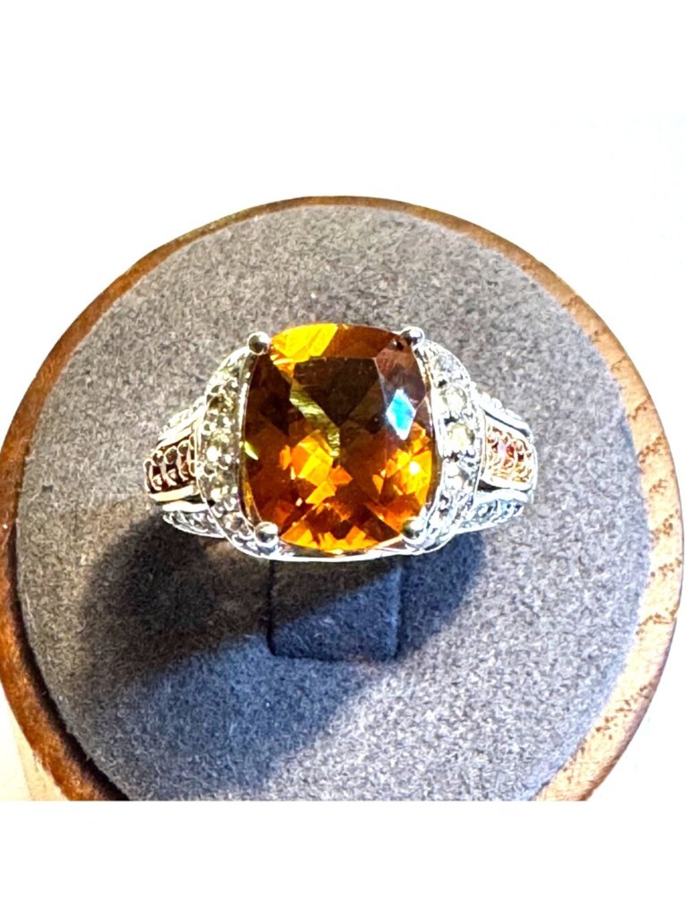 VTG Solid Sterling Silver 925 Citrine & Cubic Zirconia Accents Ring Size 7